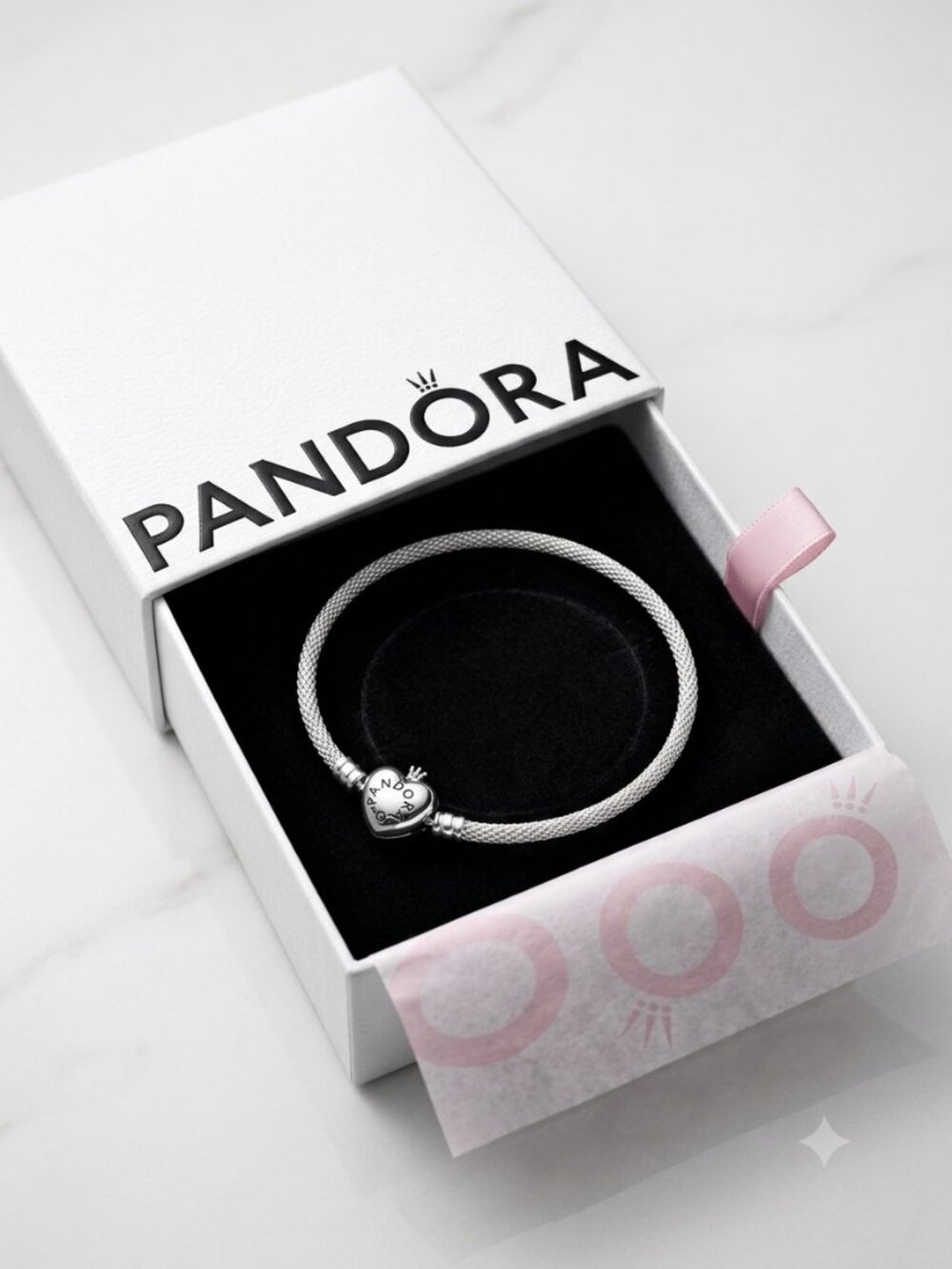 Authentic Pandora Sterling Silver Charm Bracelet with Heart Clasp & Cross Charm